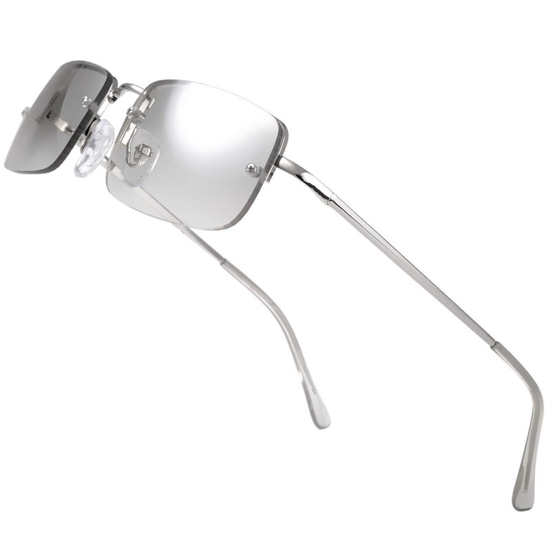 The Fresh Minimalist Small Rectangular Sunglasses Clear Eyewear Spring Hinge - Gift Box Package - FR1M4002MC01 (Silver, Gradient Clear, 51) - Image 1